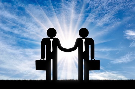 Flat icons people press the hand against the sky. Concept of the transactionの写真素材