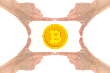 Bitcoin in the hands. Concept of crypto currencyの写真素材