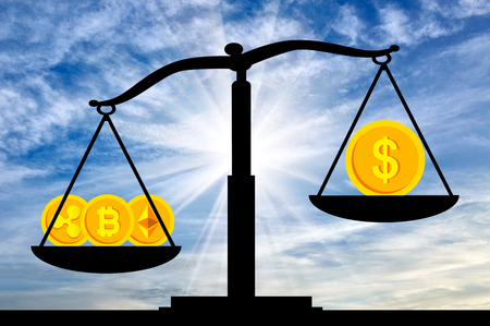 Crypto currency in priority against the background of the dollar on the scales. The concept of the prospects for crypto currencyの写真素材