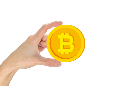 Bitcoin in the hand. The concept of crypto currencyの写真素材