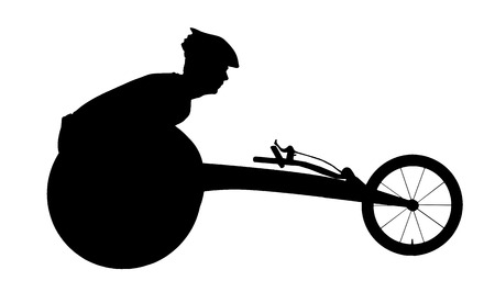 Vector silhouette of sportsman disabled in a racing wheelchair. The concept of disabled sportsmenのイラスト素材