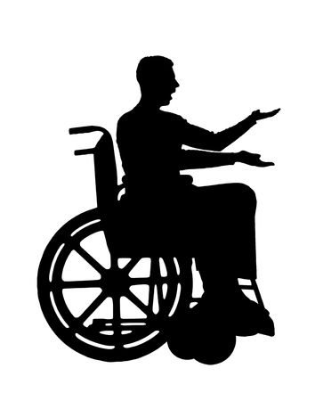 Vector silhouette disabled in a wheelchair expressing bewilderment. Conceptual image of a disabled personのイラスト素材