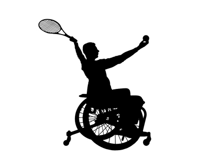 Silhouette vector of disabled person in a wheelchair playing tennis. The concept of disabled people leading an active lifestyleのイラスト素材