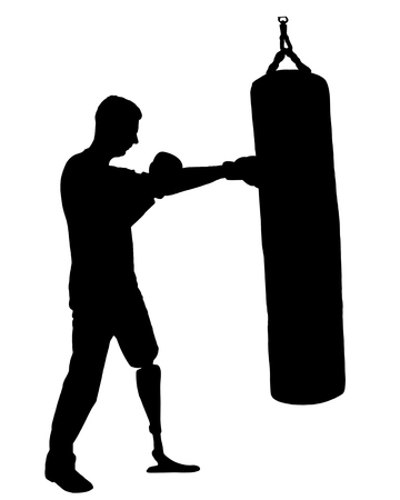 Silhouette vector of a disabled man with a leg prosthesis, engaged in boxing. The concept of disabled people leading an active lifestyleのイラスト素材