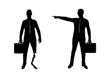 Silhouette vector, Employer refuses the invalid with a leg prosthesis to employ him for work. The concept of discrimination and inequality for people with disabilities in employmentのイラスト素材