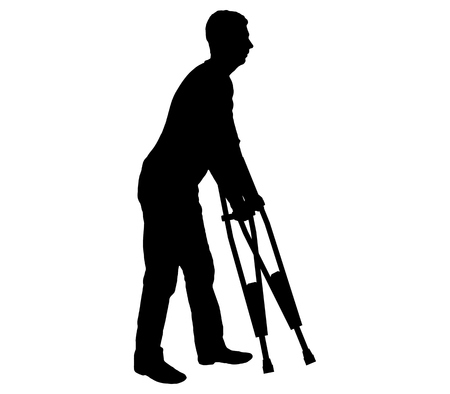Vector silhouetteof a disabled man with crutches walking. The concept of people with disabilities with crutchesのイラスト素材