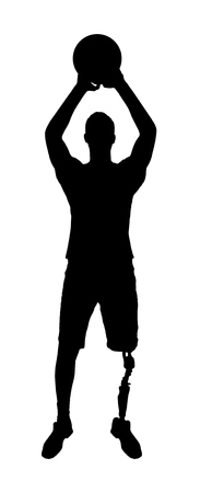 Silhouette vector of a disabled man with a leg prosthesis intends to throw a basketball ball. The concept of people with foot prosthesis and sportのイラスト素材