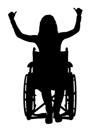 Silhouette vector of a happy disabled woman in a wheelchair. The concept of happy people with disabilities.のイラスト素材