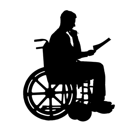 Silhouette vector of a man a businessman disabled in a wheelchair sitting. The concept of working disabled peopleのイラスト素材