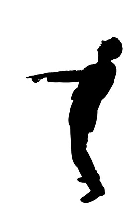 Vector silhouette of a business man laughing and showing a finger at someone. Business concept of successのイラスト素材