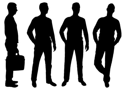 Vector silhouette of four business men standing in different poses. Business conceptのイラスト素材