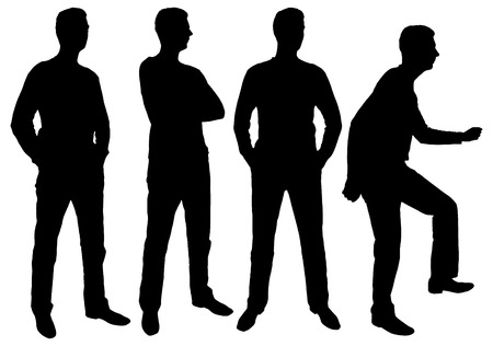 Vector silhouette of four business men standing in different poses. Business conceptのイラスト素材