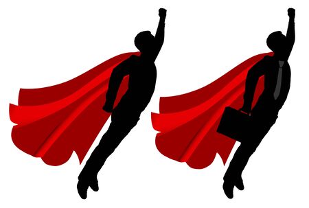 Vector silhouette of two men, superheroes who are flying. Business conceptのイラスト素材