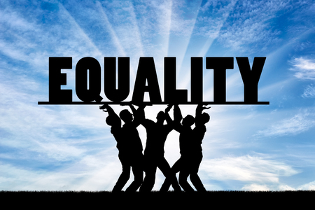 Group of people hold the word equality over them. The concept of equality in societyの写真素材