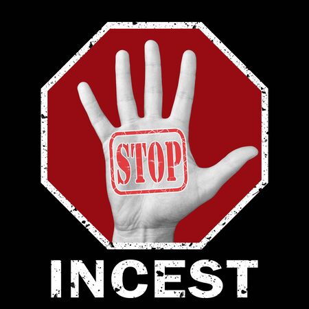Stopincest conceptual illustration. Open hand with the text stop incestの写真素材