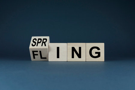 spring fling. Cubes form a spring fling expression.の写真素材