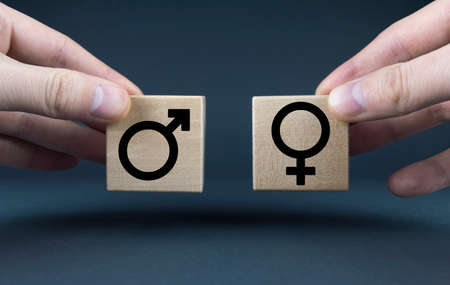 Cubes form Male and female gender symbols. Equality concept