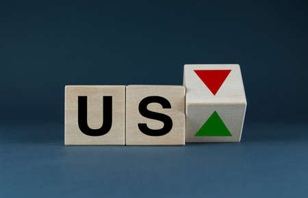 dollar value. Cubes form Dollar sign and up and down arrows cost. finance and business conceptsの写真素材