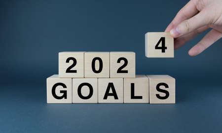 Goals 2024. Cubes form the word Goals 2024. Concept of goals, plans and strategies in business.の写真素材