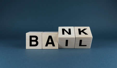 Bay - Bank. Cubes form words Bail - bank. banking conceptの写真素材