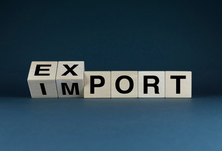 export-import. Cubes form words Export - Import. Concept of business, logistics and deliveryの写真素材