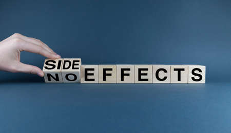 Side effects or No effects. The cubes form the words Side effects or No effects. medicine and healthcare conceptの写真素材