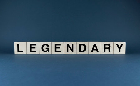Legendary. Cubes form the word Legendary. An extensive concept of the word Legendary used in different areas of lifeの写真素材