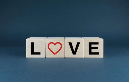 Love heart. Cubes form the word love. love and valentine's day conceptの写真素材