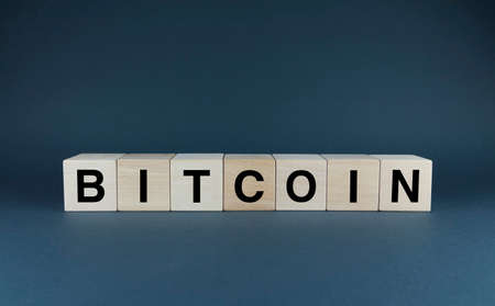 bitcoin BTC. Cubes form the word Bitcoin BTC. Bitcoin BTC concept - cryptocurrency and e-commerceの写真素材