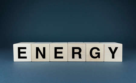 energy. Cubes form the word Energy. The broad concept of the word Energy: solar, water, fossil, wind, nuclear, coal, gas, geothermal and biomass.の写真素材