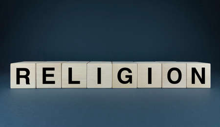 Religion. Cubes form the word Religion. Religion word concept - Christianity, Islam, Hinduism, Buddhism and Judaismの写真素材