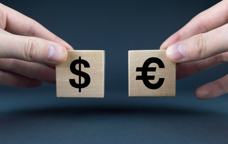 dollar and euro. cubes shape Dollar and Euro money icons. Business Money Concept Dollar and Euroの写真素材