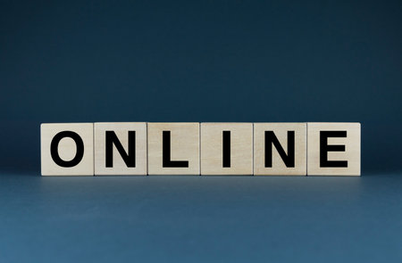 online. Cubes form the word Online. The extensive concept of the word Online applies to both work, study, business and shopping and not onlyの写真素材