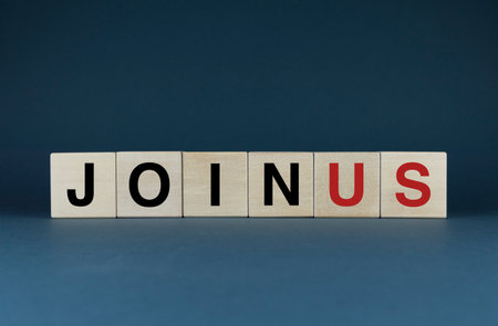 Join us. Cubes form the word Join us. Extensive concept of the word Join us used both in business and other fields of activityの写真素材