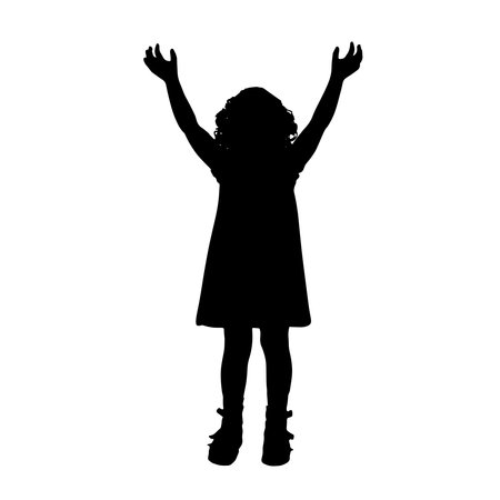Vector, silhouette, little happy baby girl with arms raised. Conceptual image of childhoodのイラスト素材