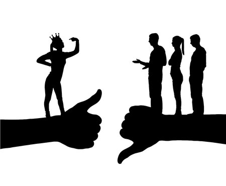 selfishness. An arrogant selfish woman with a crown who thinks she is better than other people. Concept of egoism, arrogance and narcissism. vector silhouetteのイラスト素材