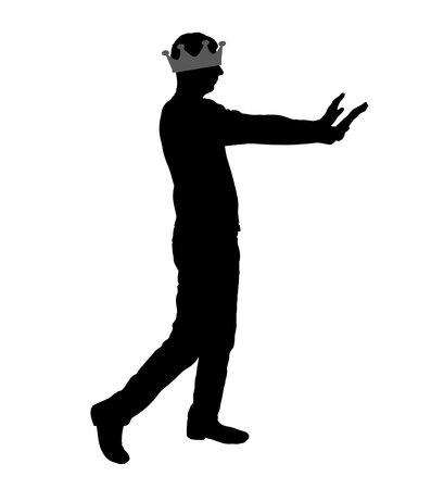 A selfish man walks, he is blind, his crown closes his eyes to see. concept selfish person. vector silhouetteのイラスト素材