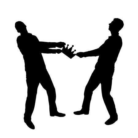 Two greedy and selfish men take away the crown from each other. vector silhouette. Selfishness is a social problemのイラスト素材