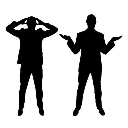 Shocked by problems and frustrated man confused by mistake. business concept. vector silhouetteのイラスト素材