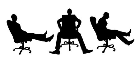 Successful businessman sitting in boss office chair in different positions. business concept. vector silhouetteのイラスト素材