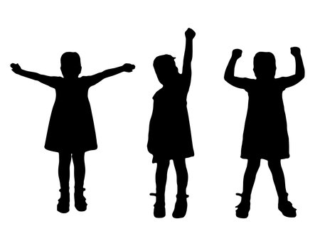 Child Little happy girl with raised hands. Conceptual image of happy children and happy childhood. Vector silhouette setのイラスト素材