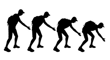 Group of male climbers with outstretched helping hand down. business and sport concept. vector silhouetteのイラスト素材