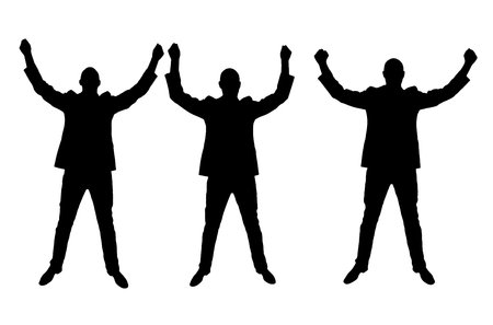 Happy male winner businessman or worker with hands up. The concept of success and victory in business. business concept. Set of vector silhouettesのイラスト素材