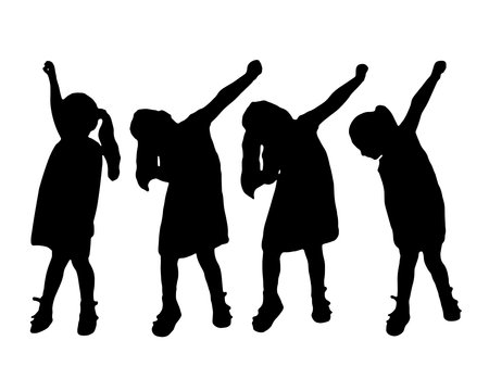 Little happy baby girl with arms raised. Conceptual image of happy child and childhood. vector silhouetteのイラスト素材