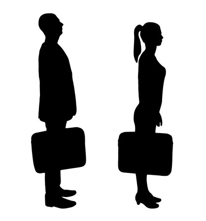 Man and woman businessmen or workers with a case in their hands standing in profile. Business concept business people. Vector silhouette setのイラスト素材