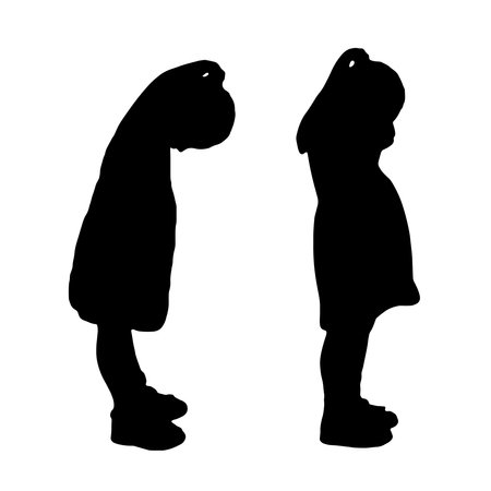 Silhouette of a sad crying baby girl. The concept of child bullying. vector silhouetteのイラスト素材