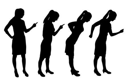 Angry business woman pointing finger and reprimanding. Concept of business and business people. Vector silhouette setのイラスト素材