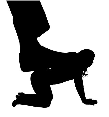Silhouette of a large man's leg presses on a woman standing on all fours. The concept of discrimination and disrespect for women. business concept. vector silhouetteのイラスト素材