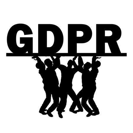 A group of people hold the word GDPR - General Data Protection Regulation - above them. business concept. vector silhouetteのイラスト素材