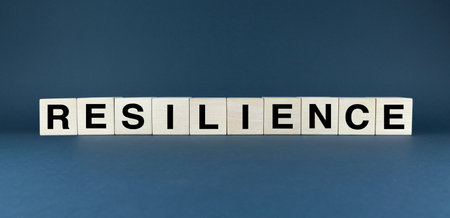 Wooden blocks spelling out the word RESILIENCE. Perfect for presentations, reports, or any project related to personal growth, mental health, and overcoming challengesの写真素材